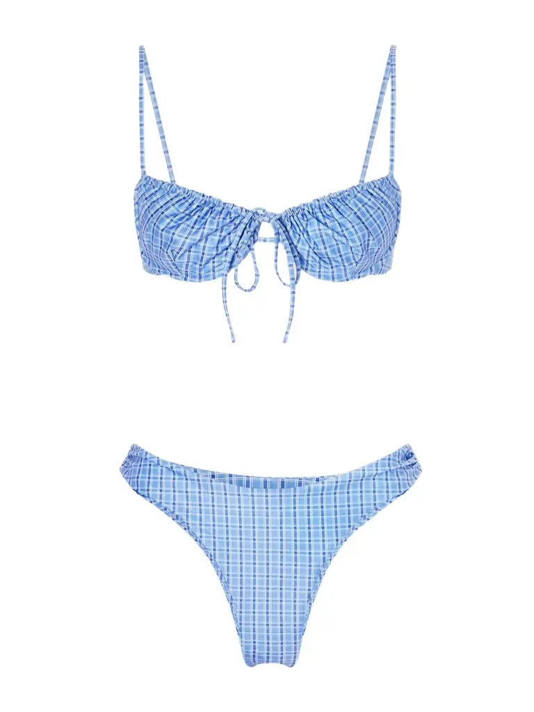 Faithfull Ombra And Leone Ruched Checked Recycled Bikini