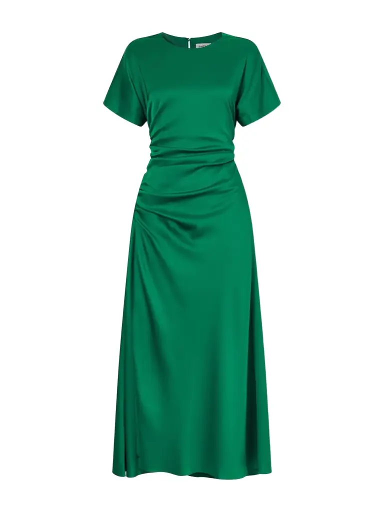 Simkhai Marabella Ruched Satin Midi Dress