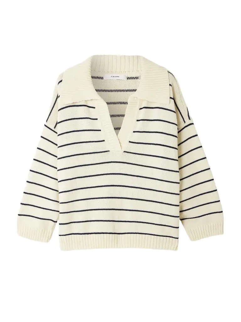 Frame The Striped Easy Cotton-blend Polo Sweater
