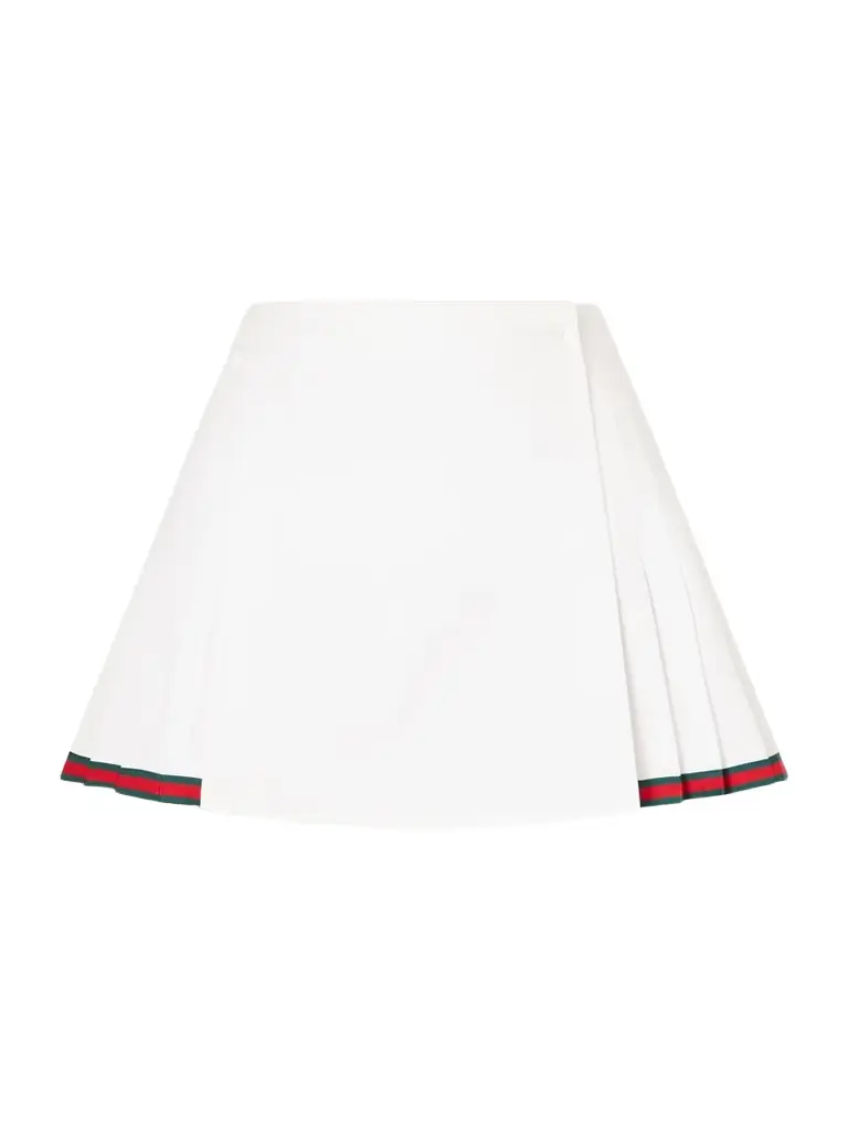Gucci Webbing-trimmed Pleated Cotton-poplin Mini Skirt
