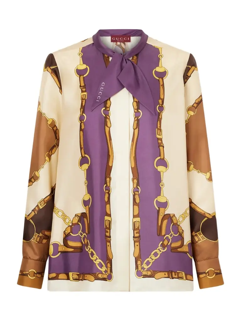 Gucci Tie-detailed Printed Silk Shirt