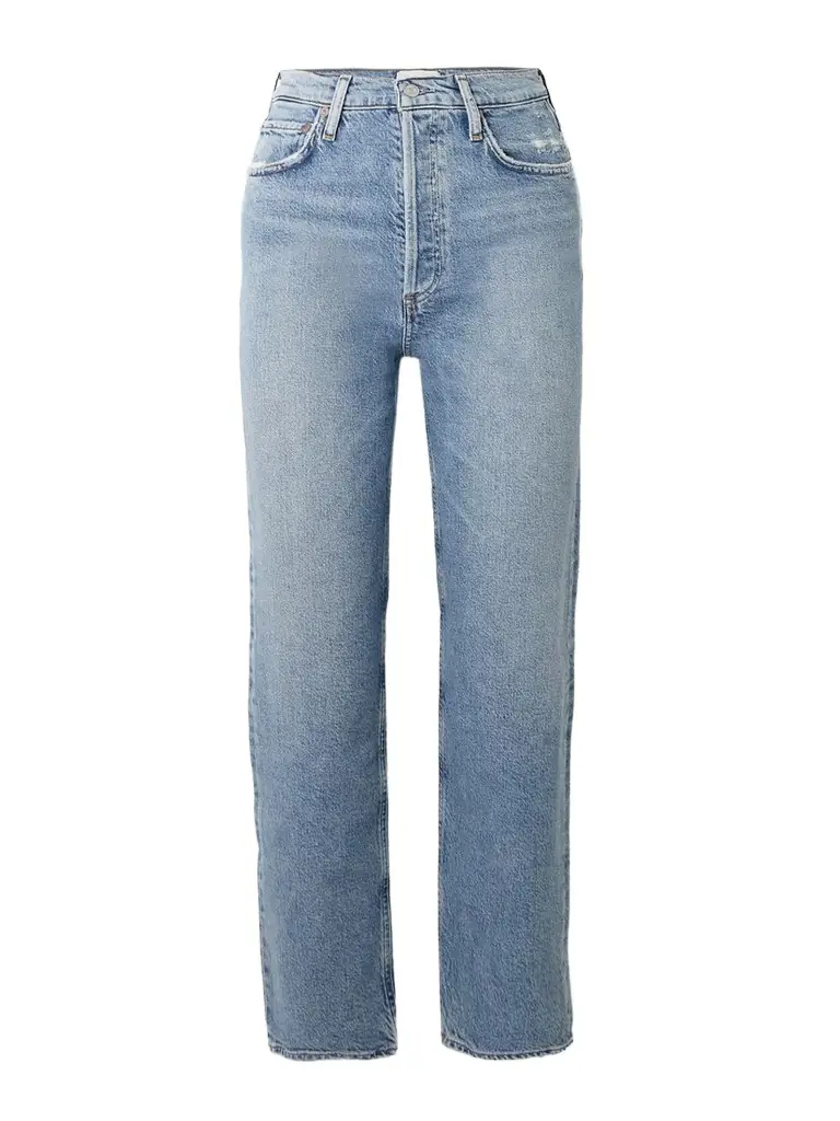 AGOLDE '90s Pinch Waist Cropped Distressed Mid-rise Straight-leg Jeans
