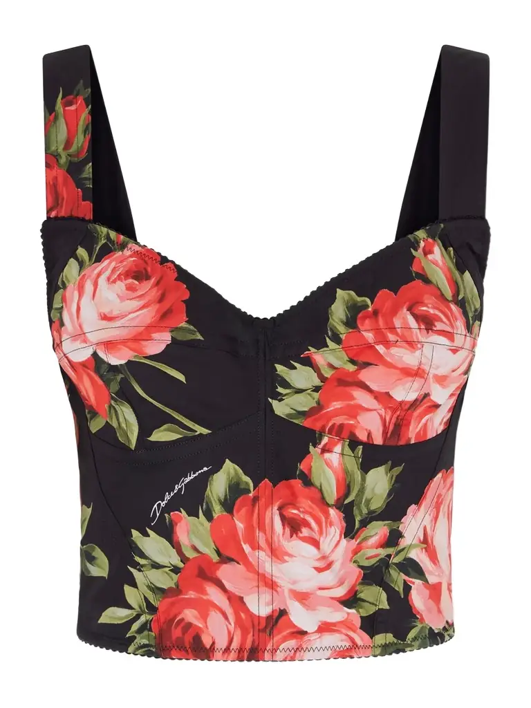 Dolce & Gabbana Floral-print Cotton-blend Poplin Bustier Top
