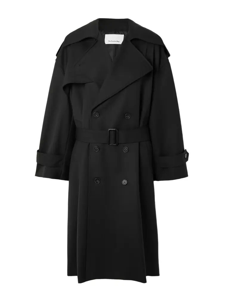 The Frankie Shop Dursley Oversized Double-breasted Belted Woven Trench Coat