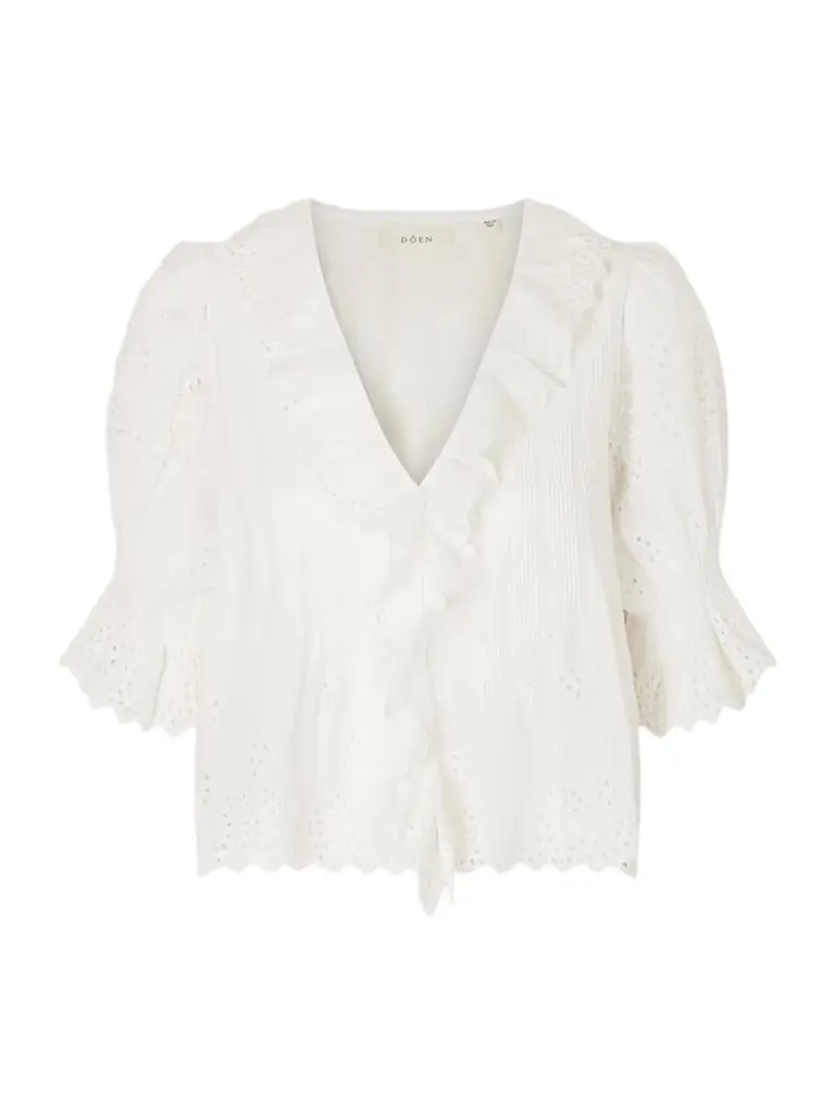 DÔEN Henri Ruffled Pintucked Broderie Anglaise Cotton Top