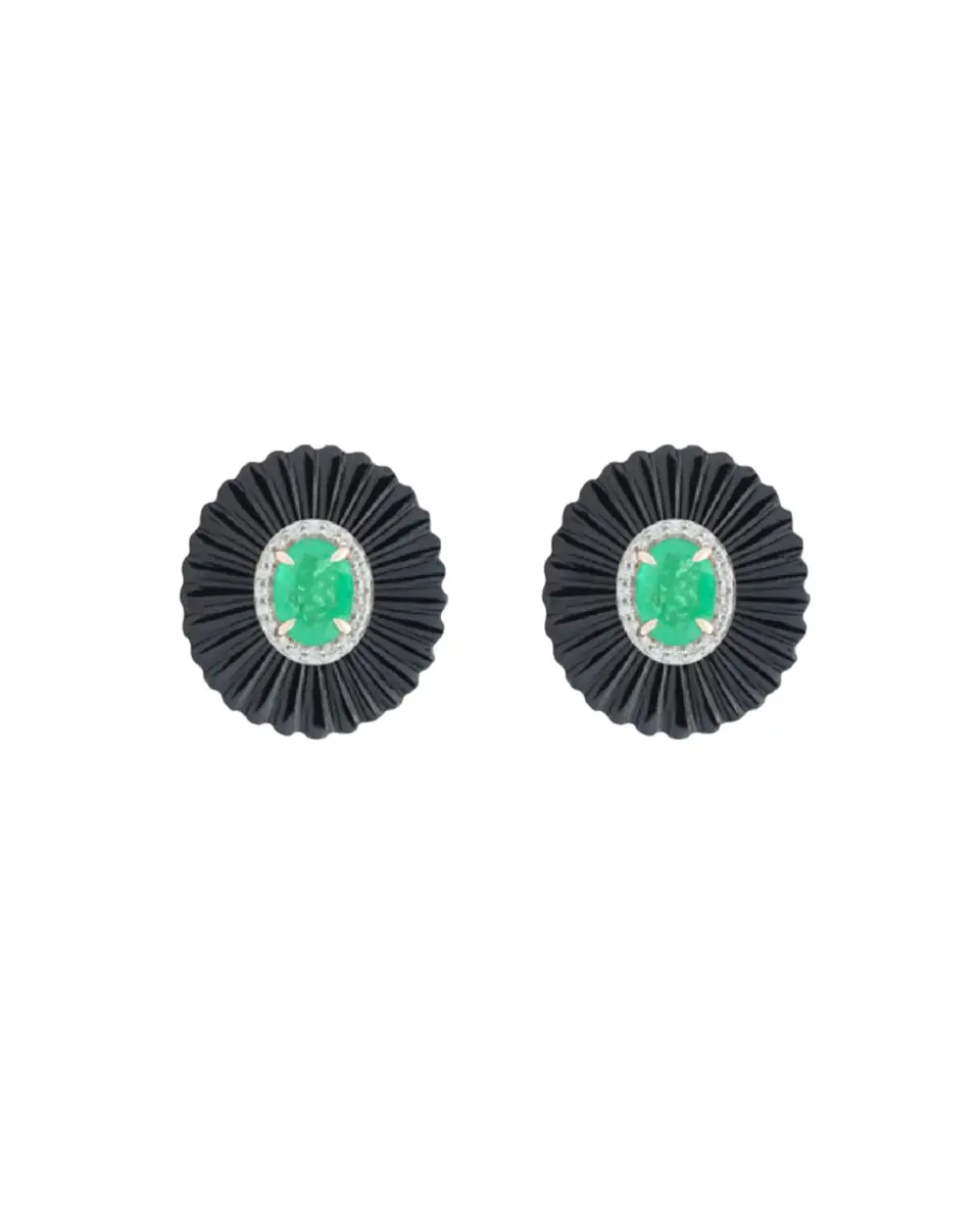 Wish Fine Jewelry 20ct Diamond Emerald Black Onyx 18K Gold Earrings