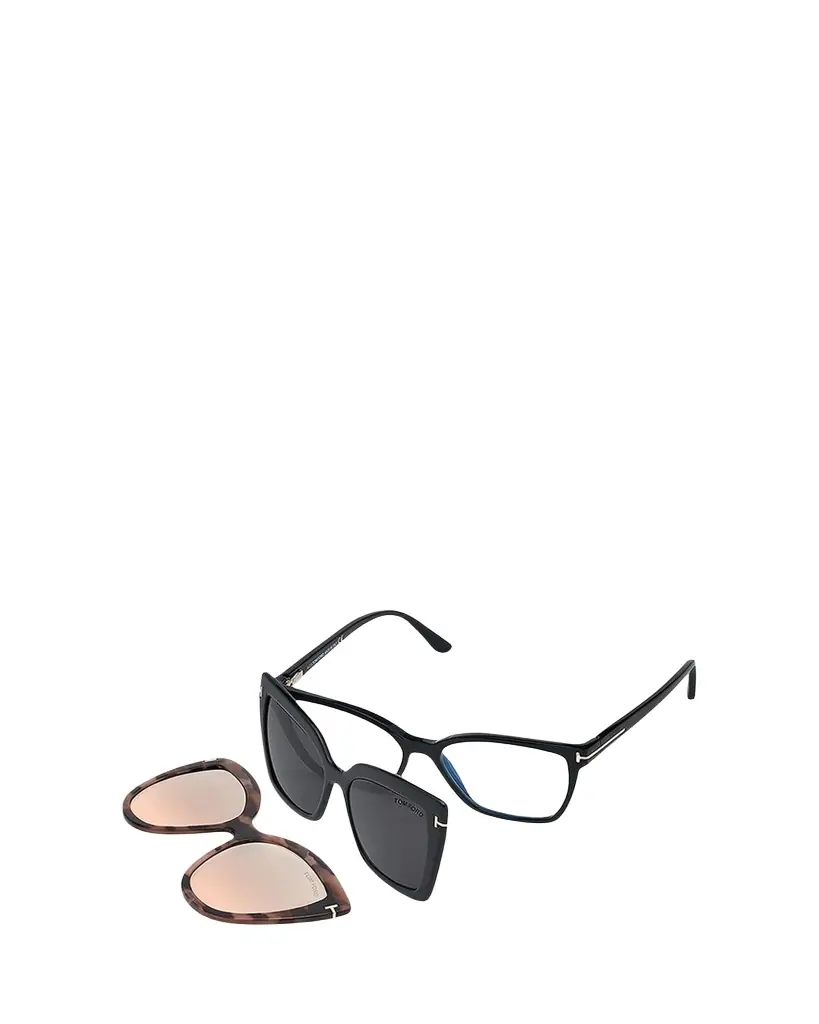 TOM FORD Square Blue-Block Optical Frames w/ Two Magnetic Sunglasses Clips