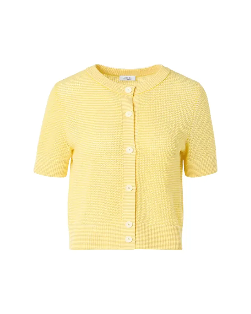 Akris punto Striped Mesh Knit Short-Sleeve Crewneck Cardigan
