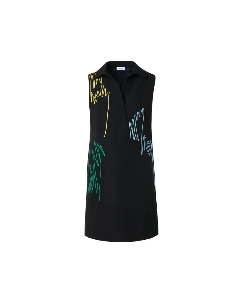 Akris punto Scribble Embroidered Sleeveless Polo Dress