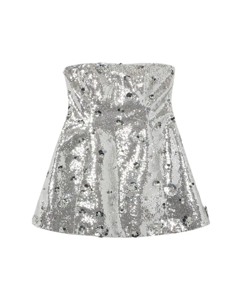 SIMKHAI Arta Strapless Sequin A-Line Mini Dress