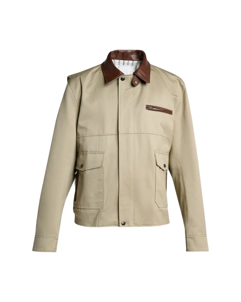 SACAI Men's Canvas and Leather Shirt Jacket