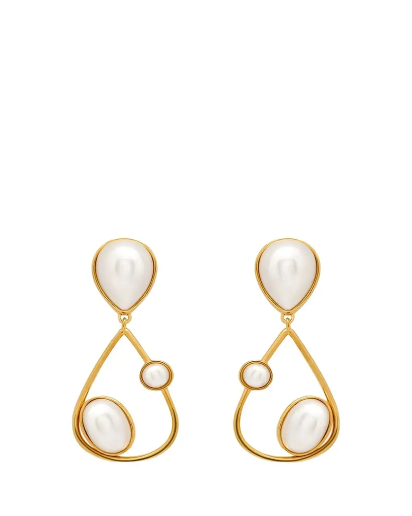 Oscar de la Renta Pearly Cabochon Drop Clip-On Earrings