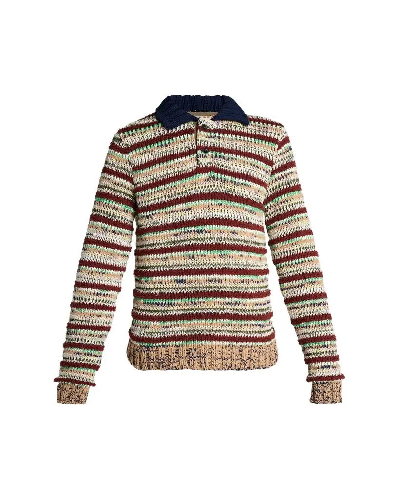 SACAI Men's Striped Knit Polo Sweater