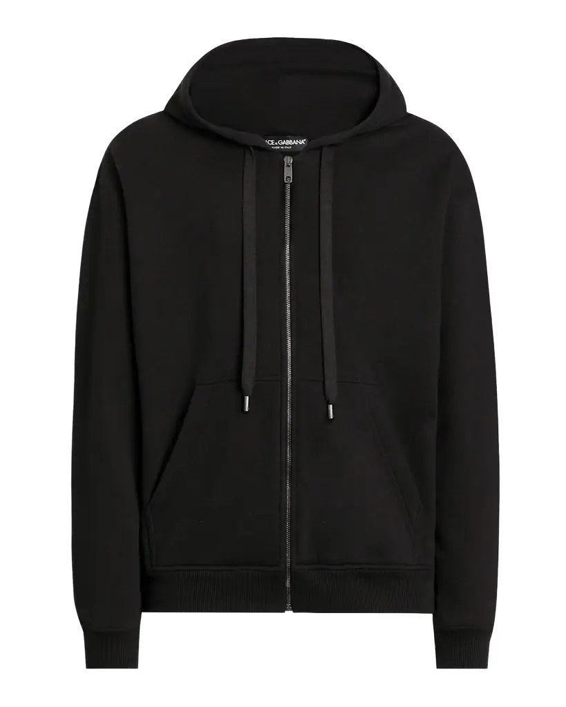 Dolce & Gabbana Men 's Brushed Cotton Logo Patch Hooded Sweatshirt