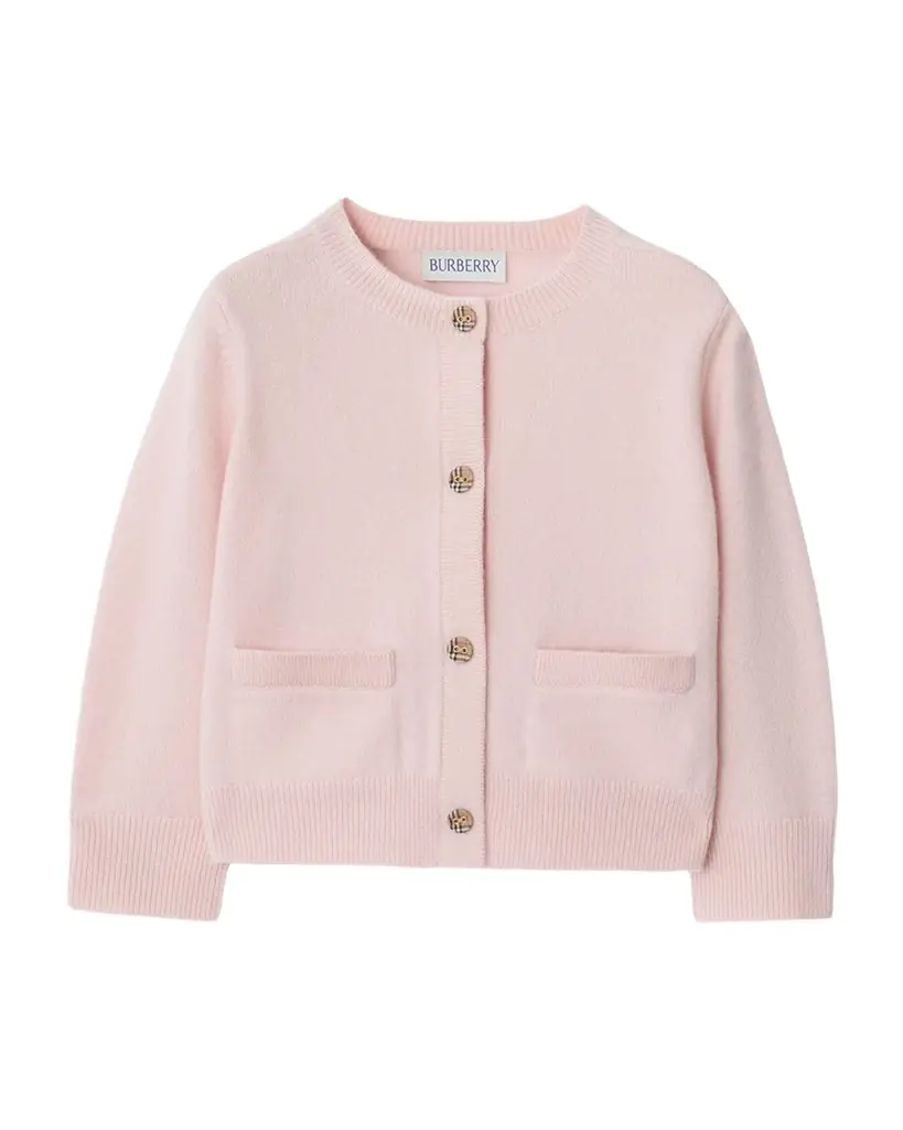 Burberry Girl 's Check Patch Wool Cashmere Cardigan, Size 6M-3