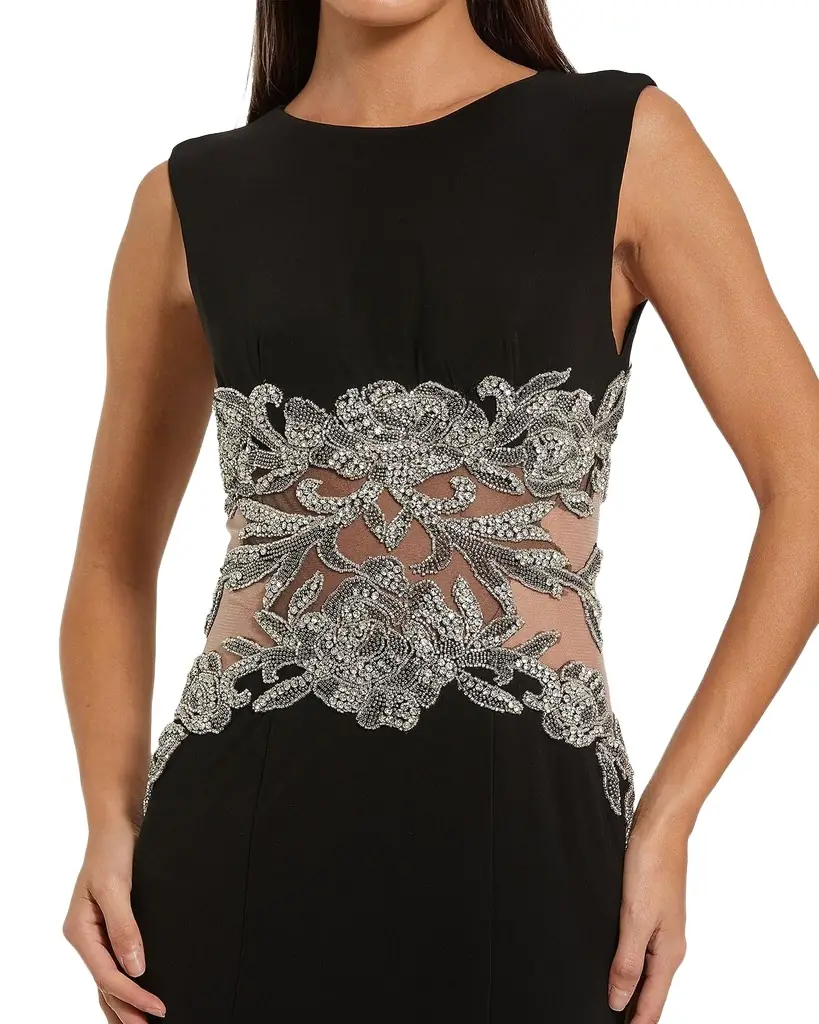 Mac Duggal Beaded-Waist Sleeveless Jersey Gown