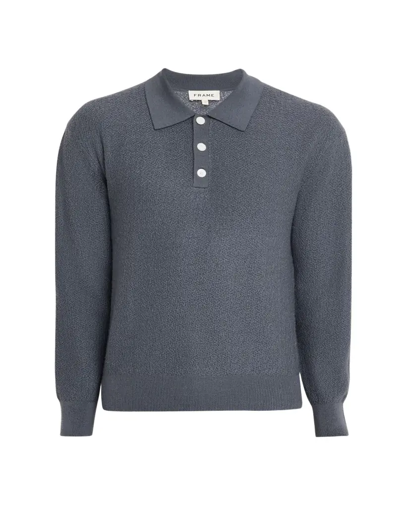 FRAME Men's Textured Wool Polo Sweater