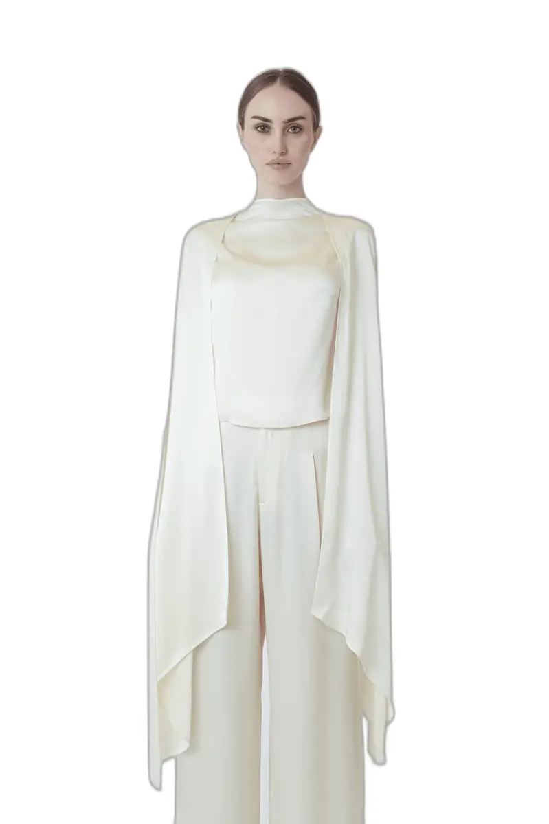 LAPOINTE Satin Cape Sleeve Top