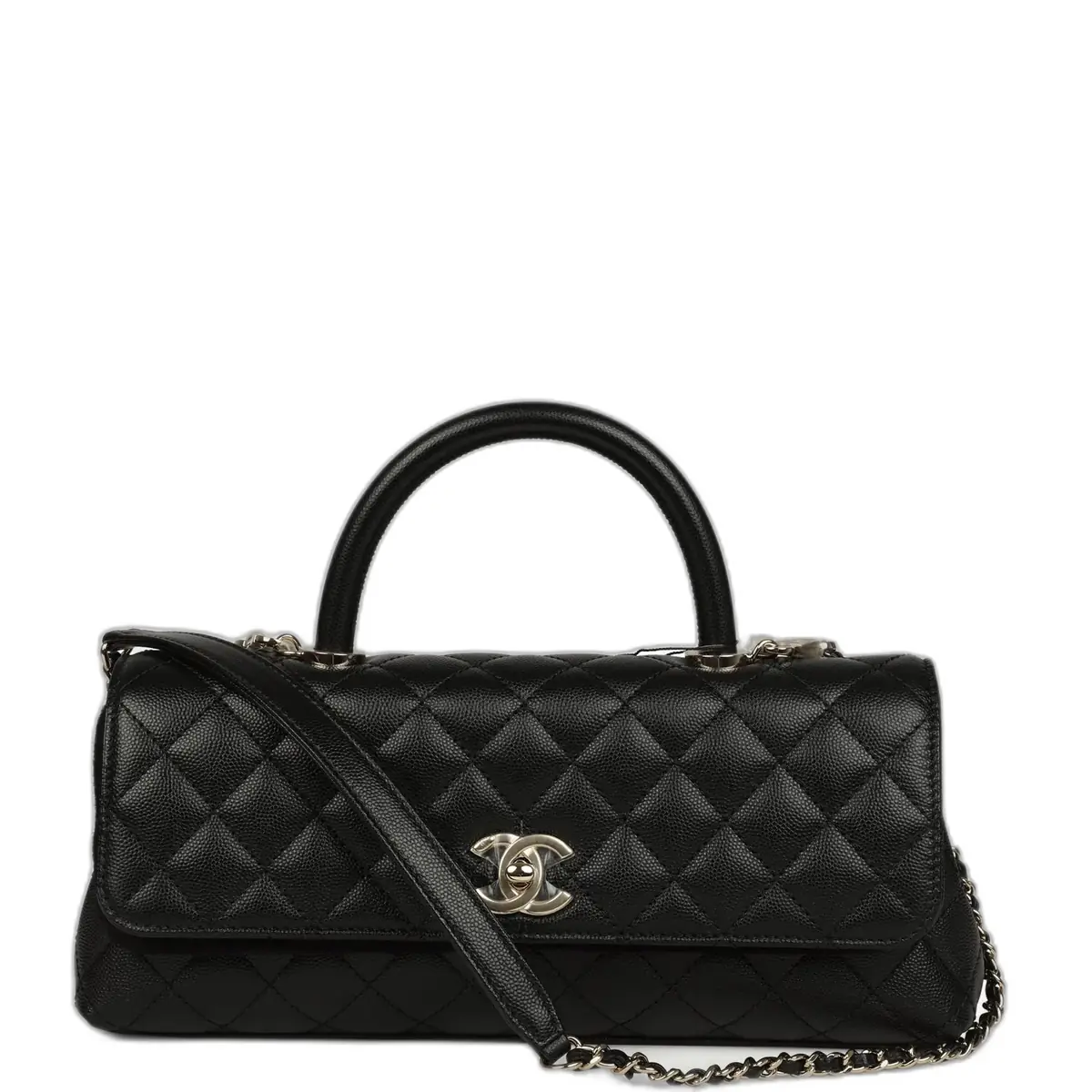 Chanel Chanel Maxi Top Handle Long Flap Bag Black Shiny Caviar Light Gold Hardware