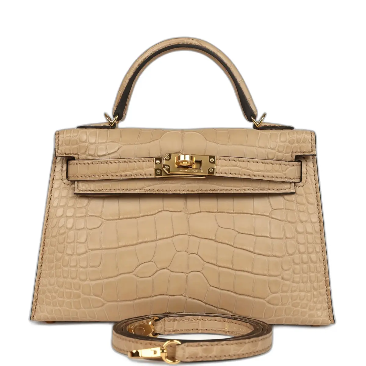 hermes Hermes Kelly Sellier 20 Chai Matte Alligator Gold Hardware
