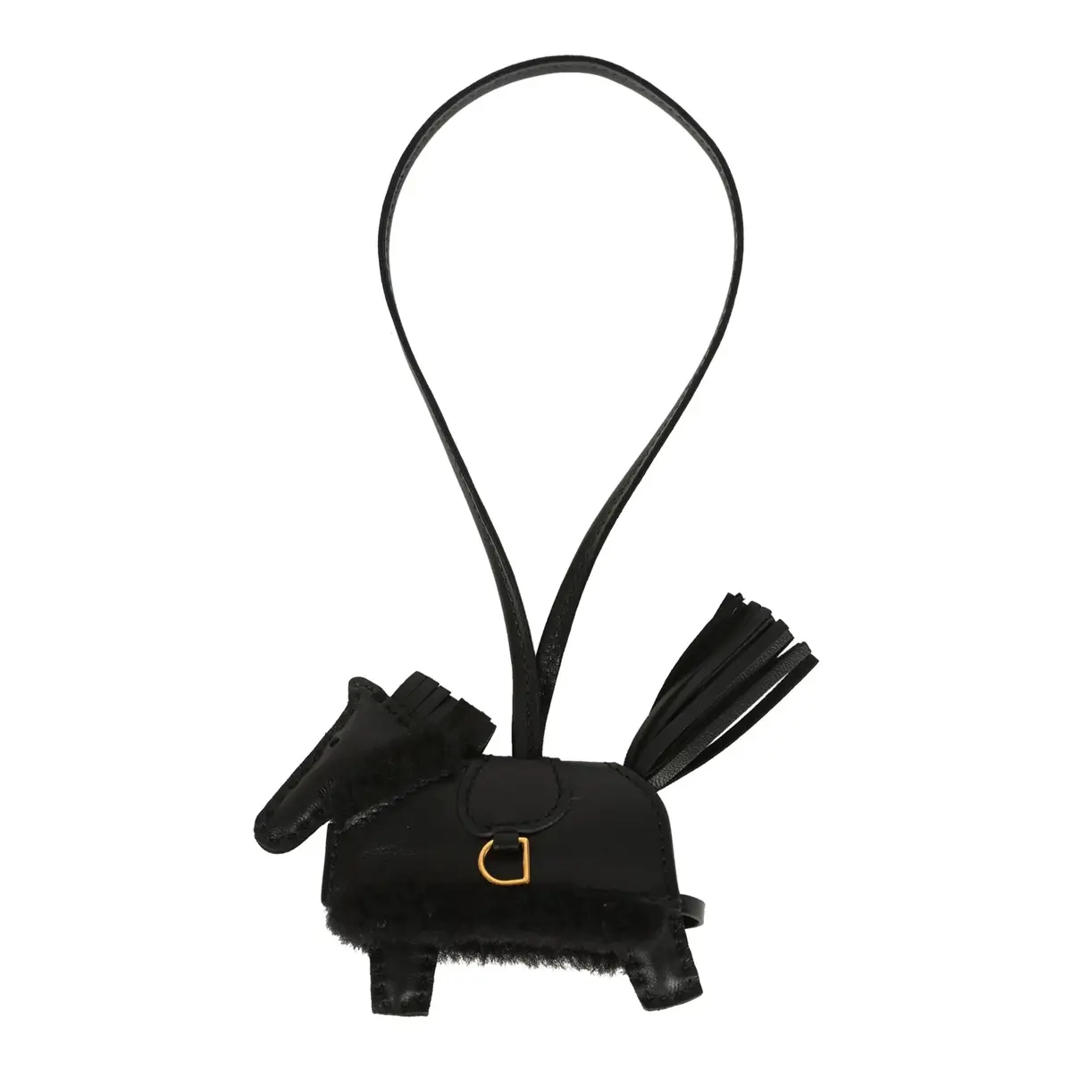 hermes Hermes Rodeo Robeo Plush Charm PM Black Milo Lambskin and Wool Gold Hardware