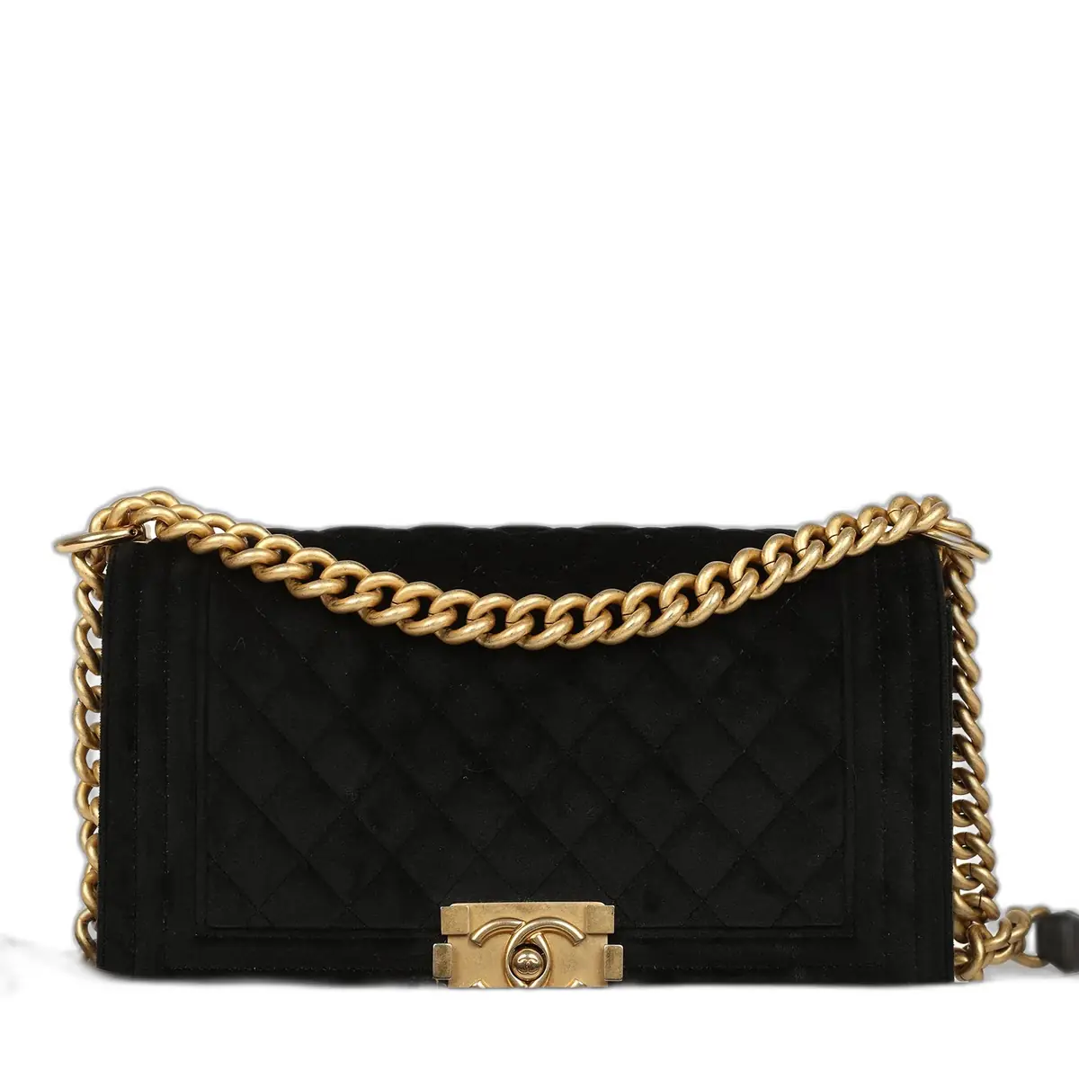 Chanel Pre-owned Chanel Medium Boy Bag Black Velvet Antique Gold Hardware