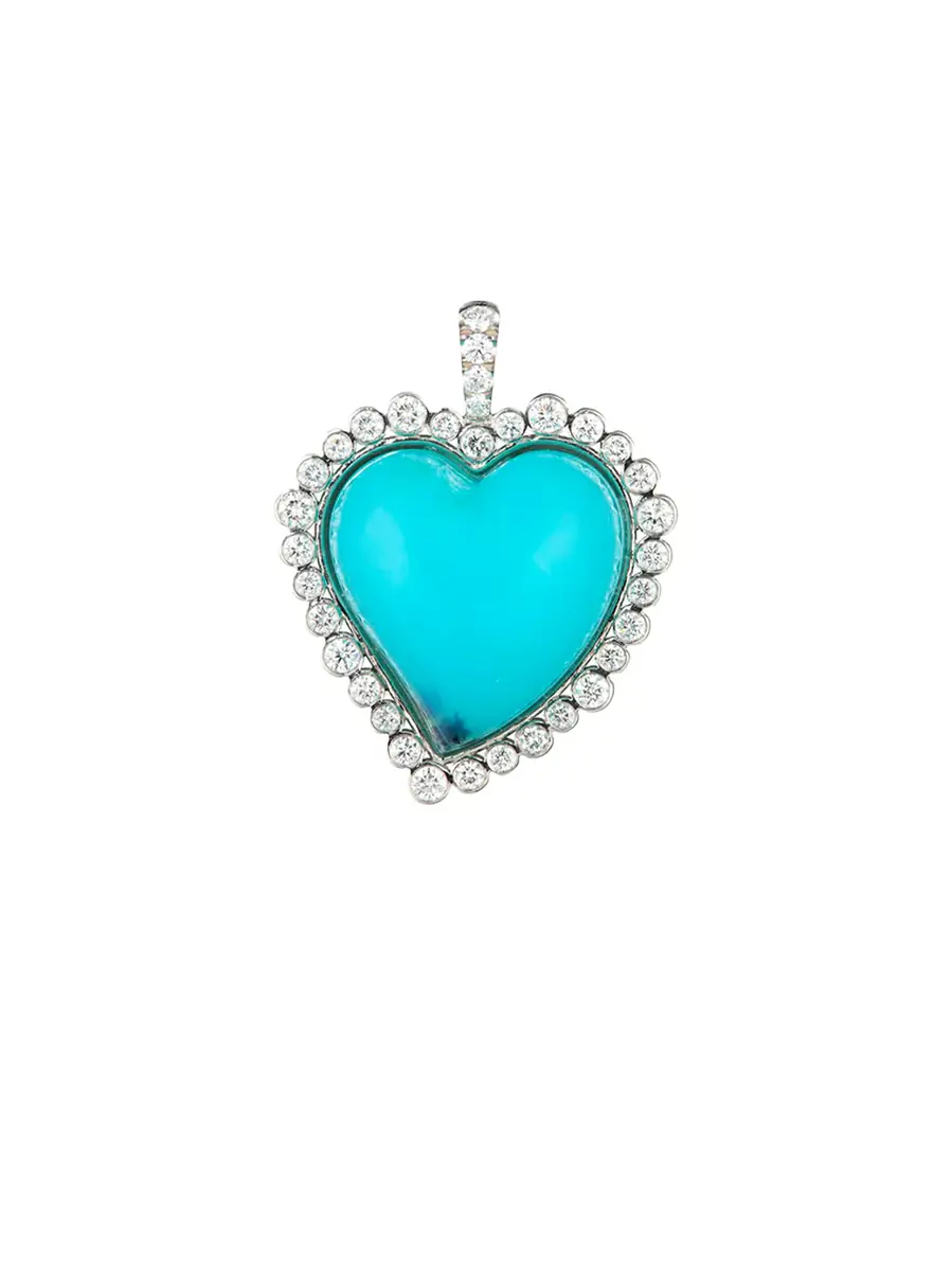 GuitaM Blue Opal Heart Pendant Necklace