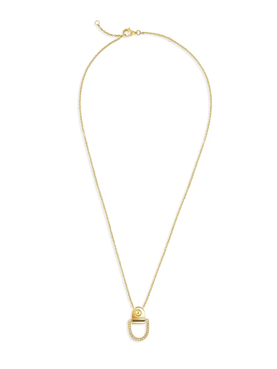 Statement Yellow Gold and Diamond Rivet M Necklace