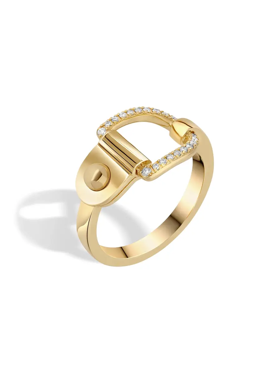 Statement Yellow Gold and Diamond Rivet Ring