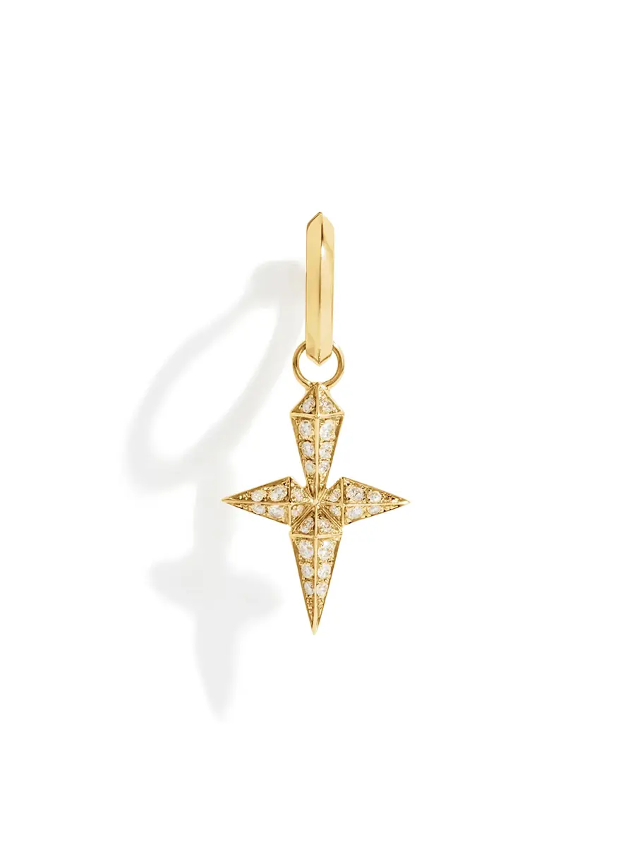 Statement Yellow Gold and Diamond Rockaway Cross Hoop Earring