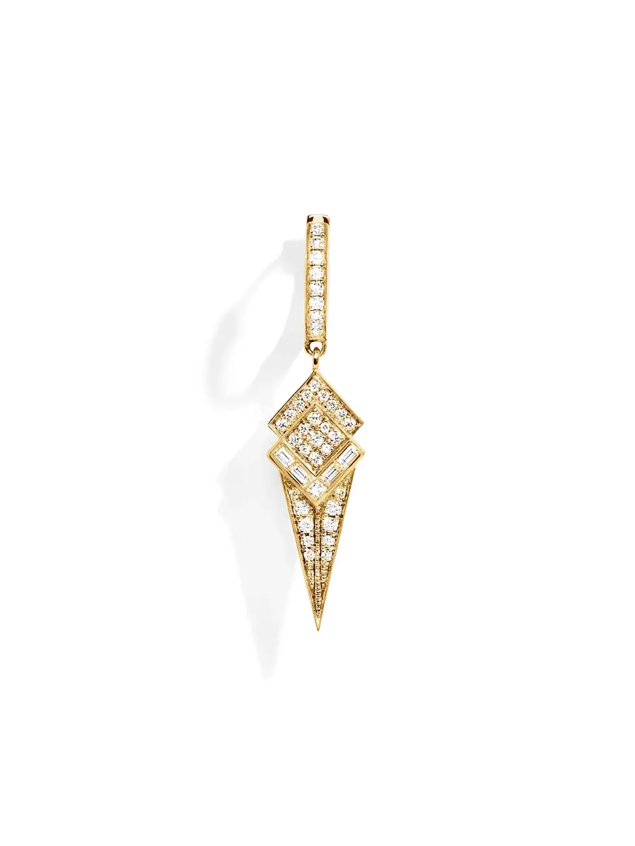 Statement Yellow Gold and Diamond Stairway Cone Hoop Earring