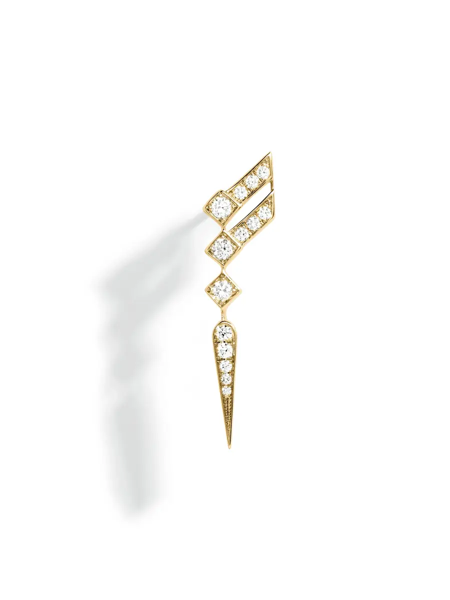 Statement Yellow Gold and Diamond Stairway Wings Earring
