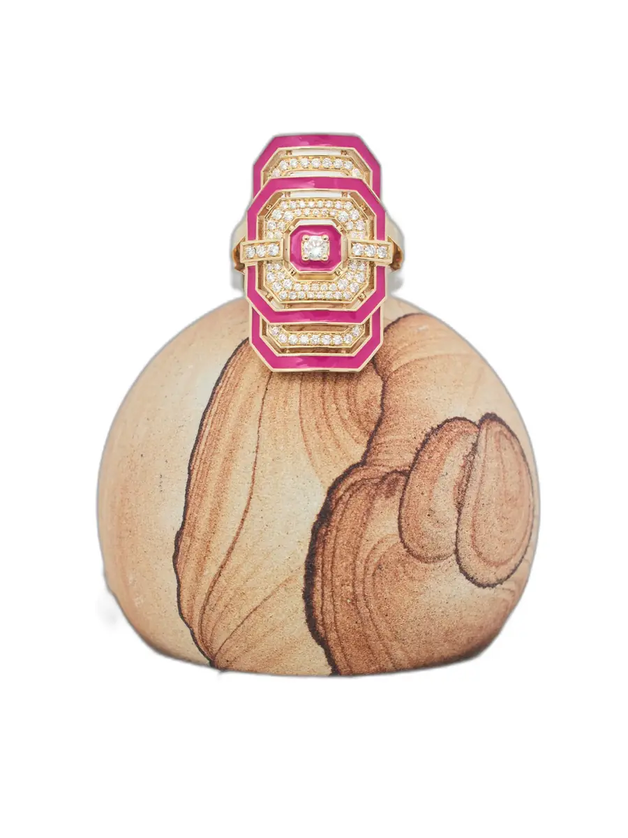 Statement Yellow Gold, Enamel, and Diamond My Way Ring
