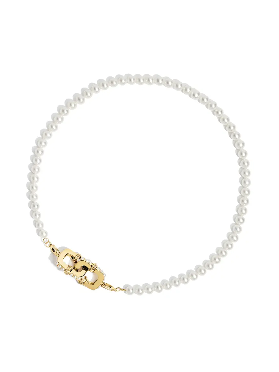Statement Yellow Gold, Pearl, and Diamond Unchained Entre-Maille Necklace