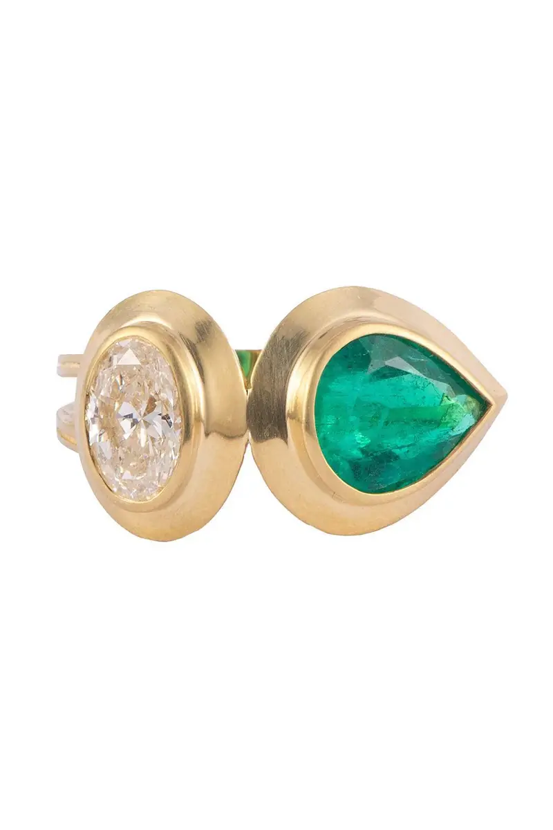 Sylva & Cie Diamond Emerald Oval Pear Ring
