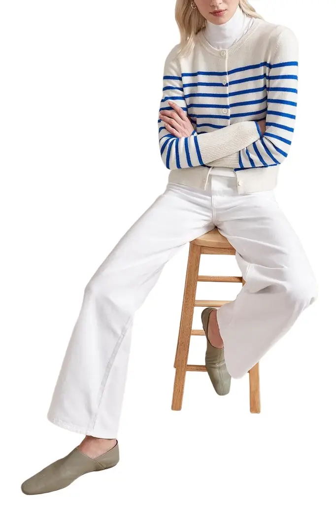 La Ligne Striped Lean Lines Cardigan - Cream Cobalt