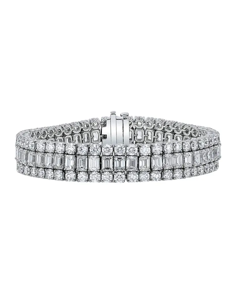 Neiman Marcus Diamonds Platinum 3 Row Diamond Bracelet, 7", 29.80tcw