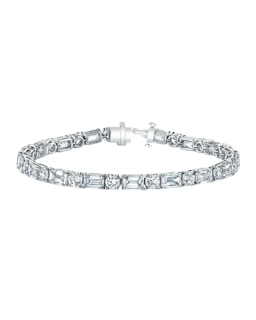 Neiman Marcus Diamonds Platinum East-West Alternating Prong-Set Diamond Bracelet, 7.00tcw, 7"L