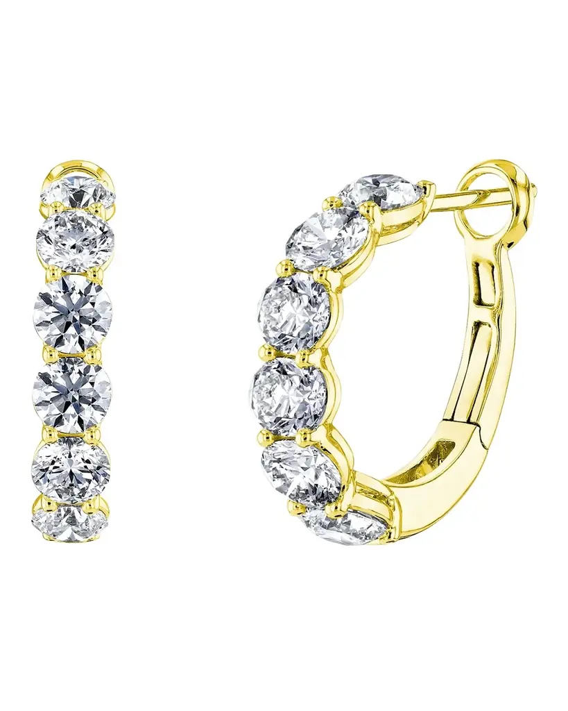 Neiman Marcus Diamonds 18K Gold Round Diamond Halfway Huggie Hoop Earrings, 5tcw/0.75"L