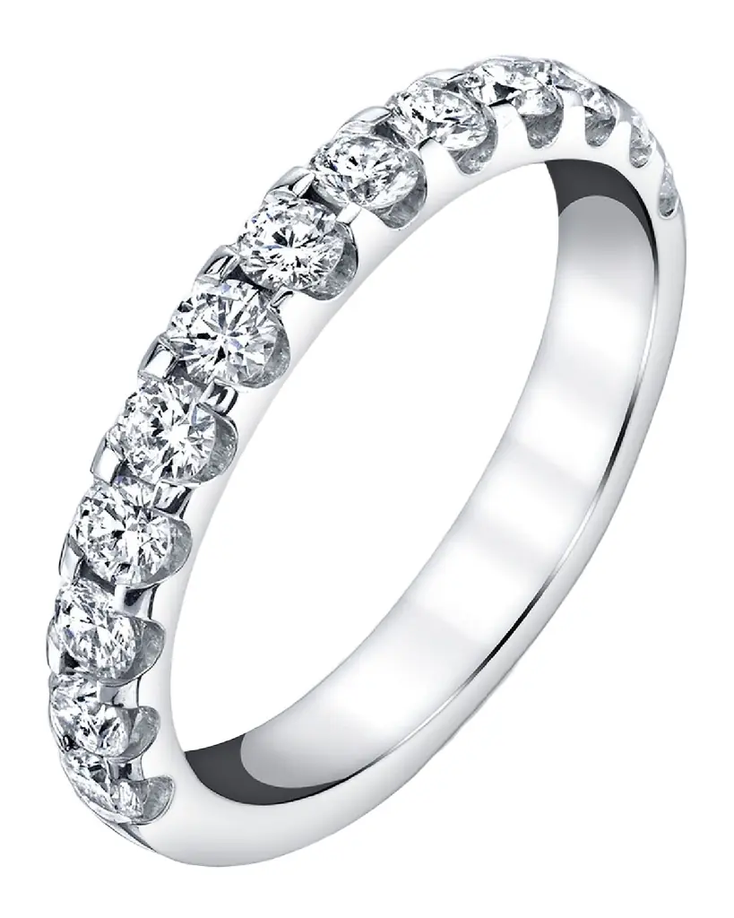 Neiman Marcus Diamonds Platinum Halfway Comfort Fit Band with U Prong Set Round Cut Diamonds, 0.80ct