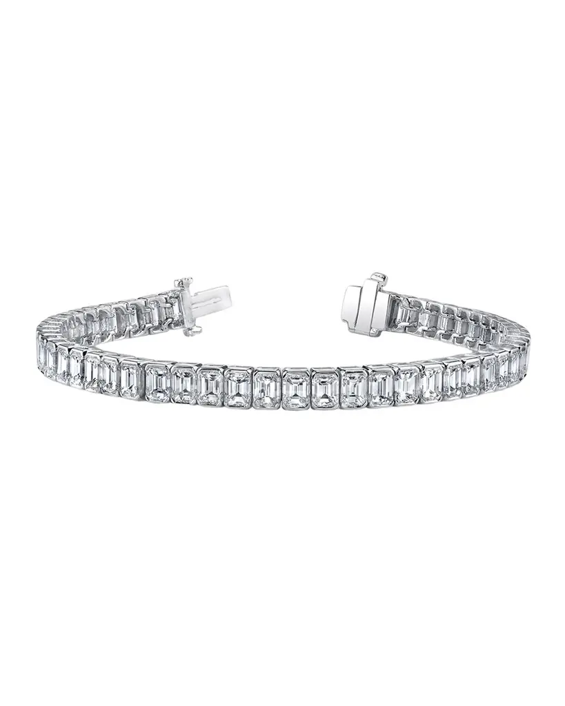 Neiman Marcus Diamonds Platinum White Diamond Half-Bezel Bracelet, 7", 15.82tcw