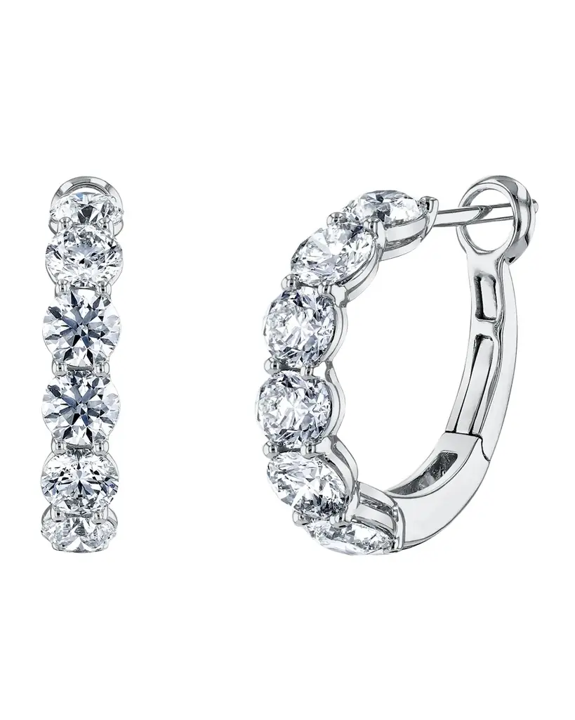 Neiman Marcus Diamonds 18K Gold Round Diamond Halfway Huggie Hoop Earrings, 5tcw/0.75"L
