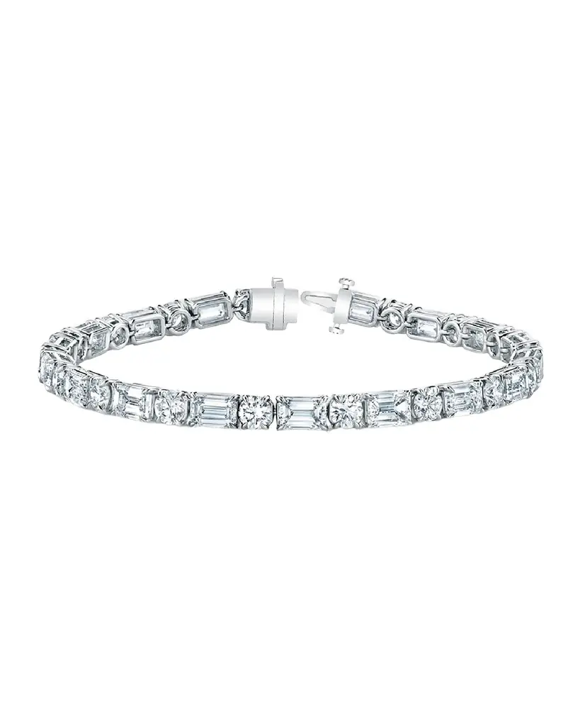 Neiman Marcus Diamonds 18K Gold East-West Alternating Prong-Set Diamond Bracelet, 12.60tcw, 7"L