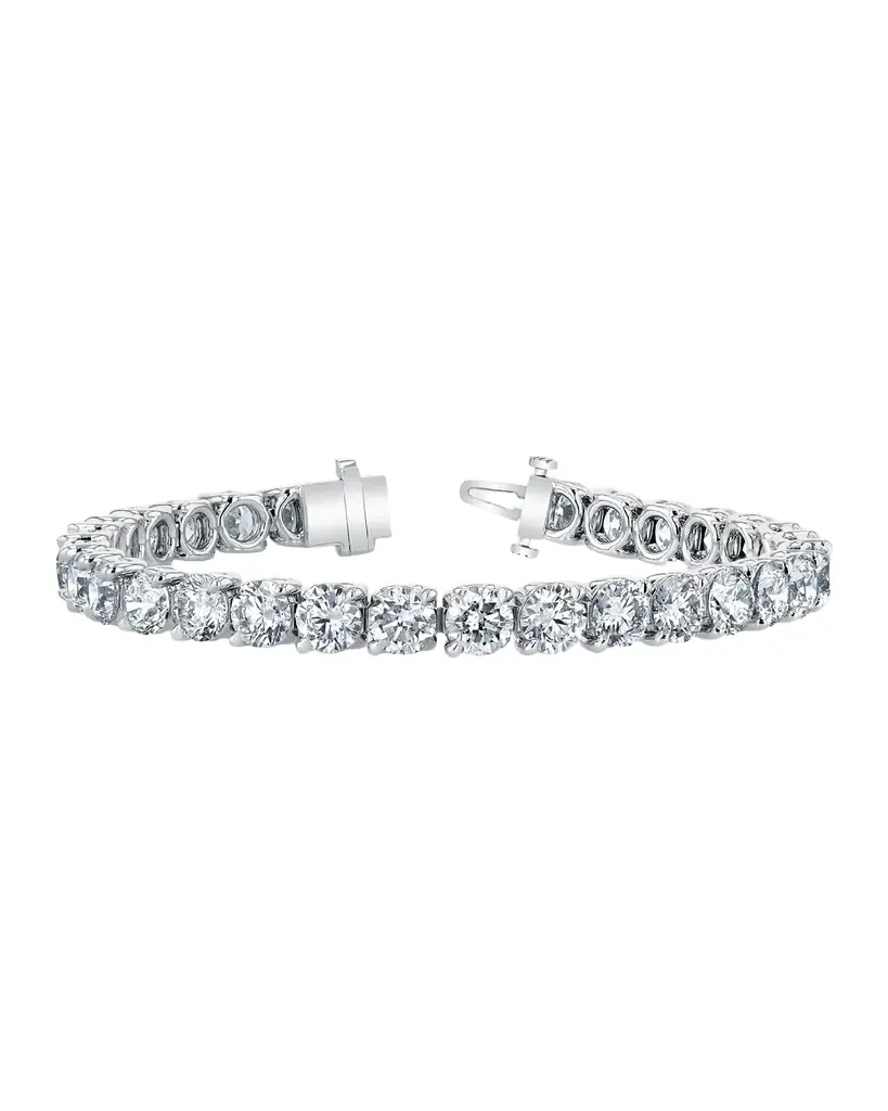 Neiman Marcus Diamonds 18K Gold Round-Cut Diamond Buttercup Tennis Bracelet, 14.40tcw, 7"L
