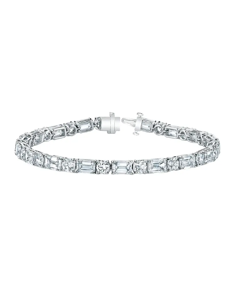 Neiman Marcus Diamonds Platinum East-West Alternating Prong-Set Diamond Bracelet, 12.60tcw, 7"L