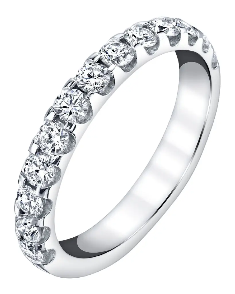 Neiman Marcus Diamonds 18K White Gold Halfway Comfort Fit Band with U Prong Set Round Cut Diamonds, 1.10ct - Women's Jewelry And Watches