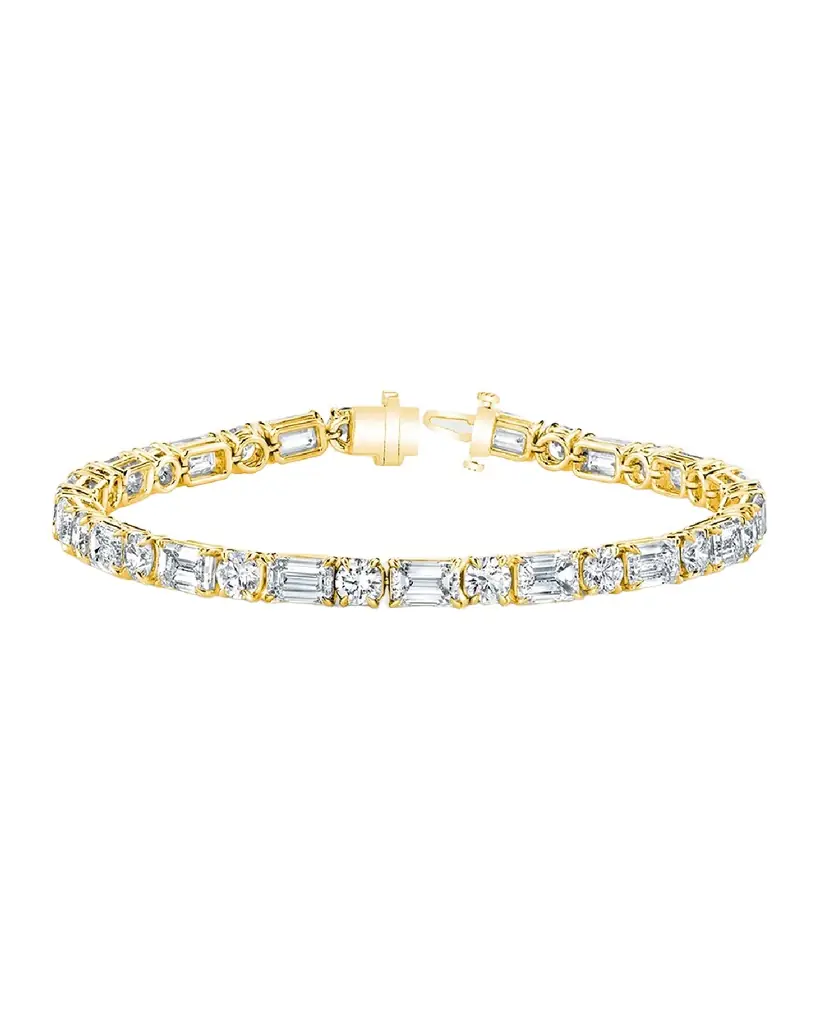 Neiman Marcus Diamonds 18K Gold East-West Alternating Prong-Set Diamond Bracelet, 10.30tcw, 7"L