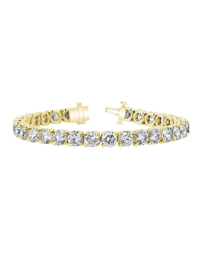 Neiman Marcus Diamonds 18K Gold Round-Cut Diamond Buttercup Tennis Bracelet, 14.40tcw, 7"L
