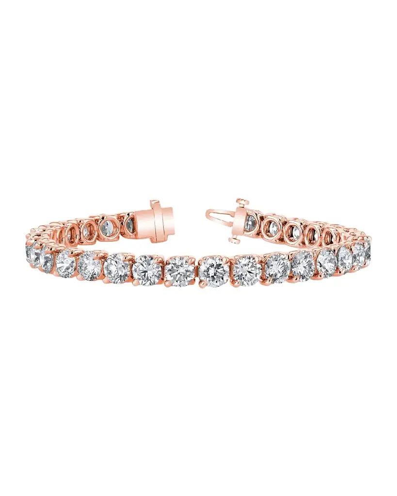 Neiman Marcus Diamonds 18K Gold Round-Cut Diamond Buttercup Tennis Bracelet, 14.40tcw, 7"L