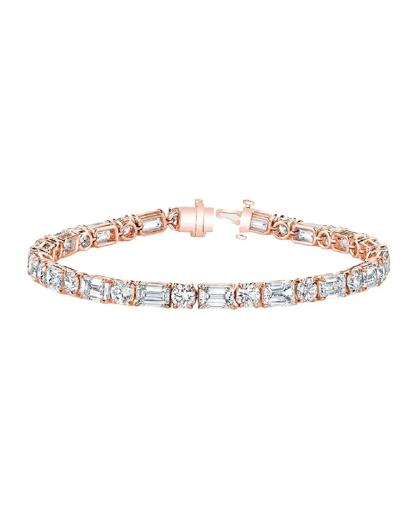 Neiman Marcus Diamonds 18K Gold East-West Alternating Prong-Set Diamond Bracelet, 10.30tcw, 7"L